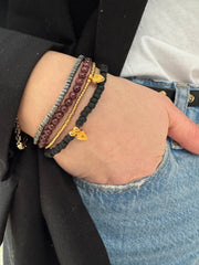 Set armbanden zwart/ burgundy/goud